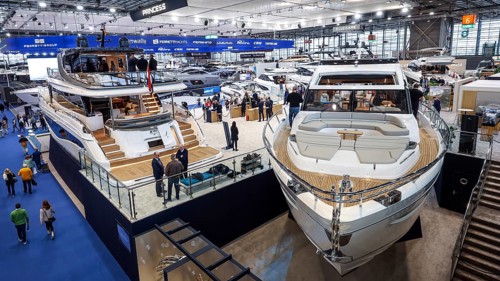 Düsseldorf, North Rhine-Westphalia, Germany, Luxury yachts at the boot Düsseldorf trade fair