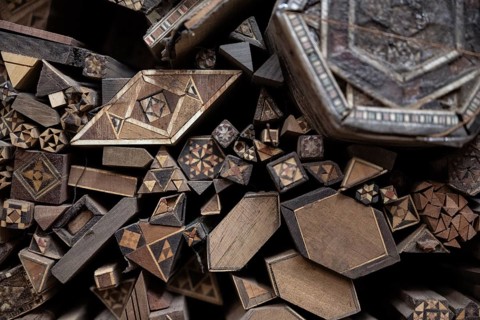 Damascus, Syria. December 10th 2025. Various types and designs of wood used in the craft of
