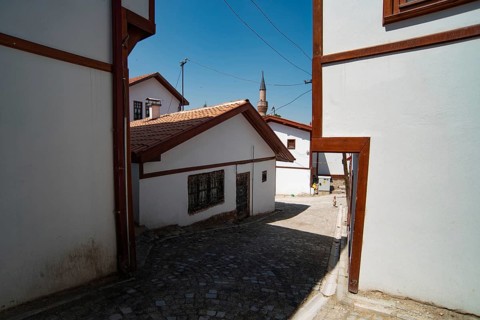 Ankara, Turkey. June 6th 2022 Restored old houses inside the city walls of Ankara castle, the old