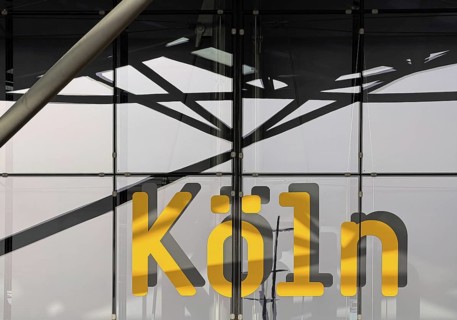 Terminal 2 with the letter Cologne, Cologne Bonn Airport Konrad Adenauer, detail, Cologne, North