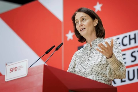 Katarina Barley, SPD lead candidate for the 2024 European elections, at a press conference