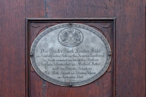 Detail of the craftsman's chair or alms chair of the bakery guild from 1818, Sebaldus Church,