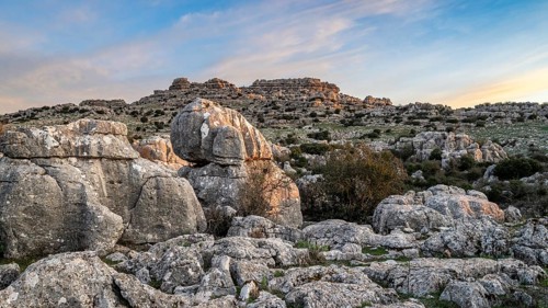 Bizarre limestone rock formations, El Torcal nature reserve, Torcal de Antequera, Malaga province,