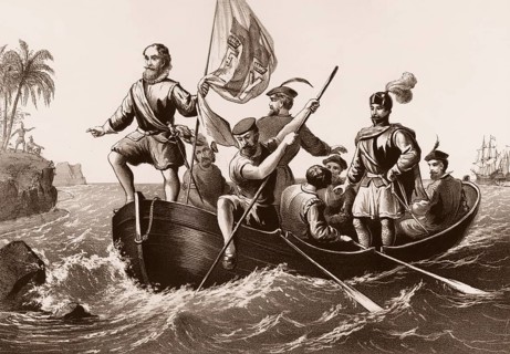 Christopher Columbus landing at San Salvador Island on 12 October 1492, later called Watling