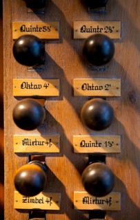Combination pistons of a pipe organ, Organ Museum Borgentreich, Höxter district, North