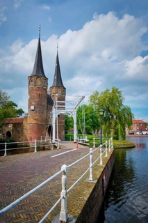 Oostport (Eastern Gate) of Delft in the day. Delft, Netherlands