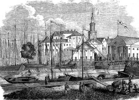 The harbour in Königsberg in Prussia, today Kaliningrad, Russia, in 1870, Historical, digital