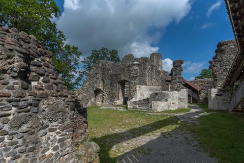 Inner courtyard of the castle ruin Alt-Trauchburg, 13th century. The ruin is one of the best