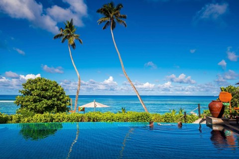 The pool at Hilton's DoubleTree Resort & Spa, Mahe, Republic of Seychelles, Indian Ocean