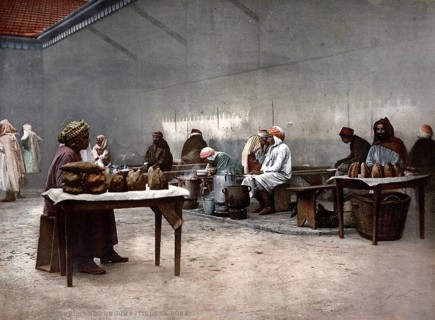 Grocer in Bona, Algeria, ca 1890, Historical, digitally restored reproduction from a 19th century