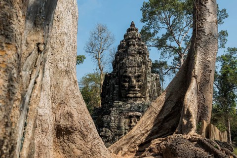 Tor tor with huge faces to Angkor Thom, Angkor Wat, Angkor, UNESCO World Heritage Site, Siem Reap,