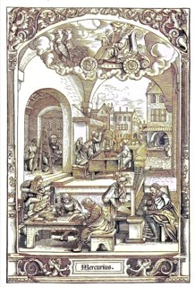 German town life around 1550, view of the workrooms, digital reproduction of an original 19th
