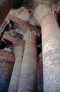 Hall of Columns, Horus Temple, Edfu, Nile Valley, Egypt, September 1989, vintage, retro, old,