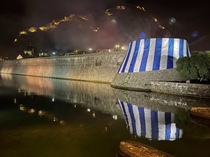 Historic City Wall of Kotor, Old Town, at night, Bay of Kotor, Adriatic Sea, Mediterranean Sea,