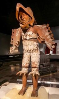 Huitzilopochtli figure, Aztec sun and war god, archaeological site and museum of Templo Mayor,