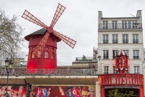 Variety theatre Moulin Rouge at night, Montmartre, Paris, France