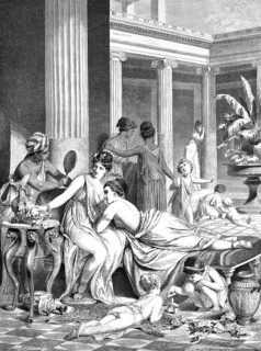 Morning scene in an ancient Greek women's peristyle
