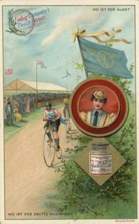 Picture series Riddle, where is the third cyclist, Liebig picture, digitally restored reproduction