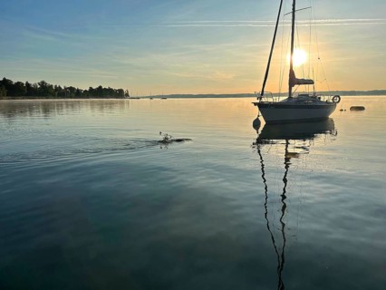 Evening atmosphere, sailing boat on Lake Starnberg, Bavaria, Germany