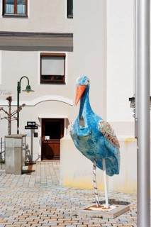 Storks symbolically placed. The town coat of arms shows the stork, which used to be part of the