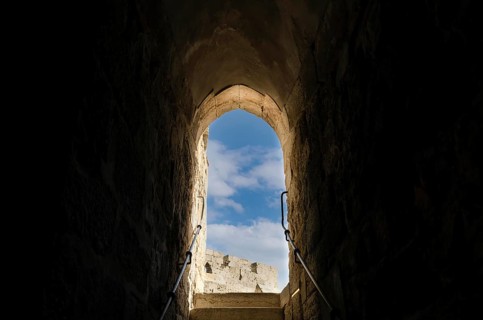 Jerusalem, Israel, scenic ramparts walk over walls of Old City with panoramic skyline views
