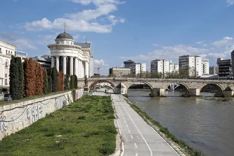 The stone bridge over the Vardar in Skopje, North Macedonia, Balkans