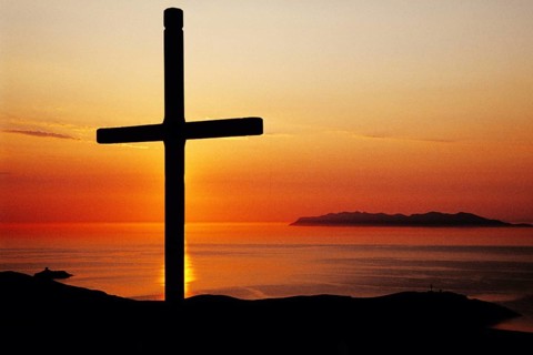 Cape Cross, Corsica, Cross in front of sunset, France, Europe, Europe