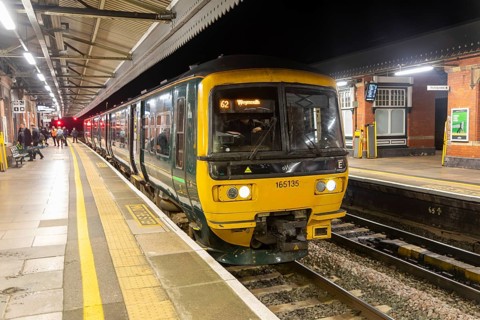 British Rail Class 165 Networker Turbo diesel multiple unit train, Westbury railway station,