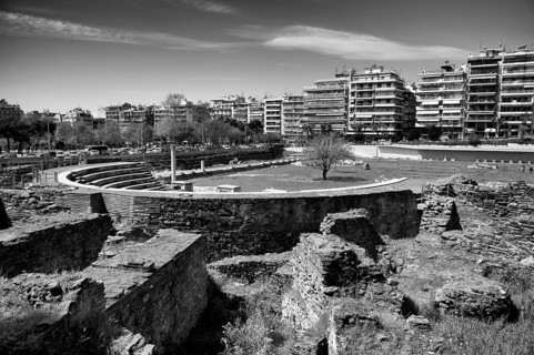 Forum Romanum, Roman Forum, Roman Agora, archaeological site, black and white, Thessaloniki,