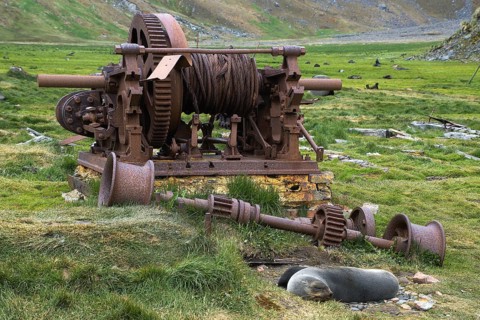Old abandoned whaling station in South Georgia, abandoned, rust, ship, tools, Grytviken, renovated,