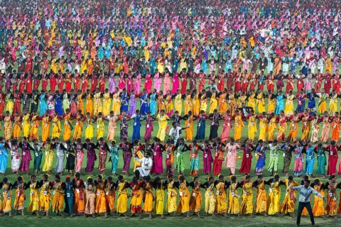 Several thousands of dancers perform traditional Jhumur dance, as they rehearse for the upcoming