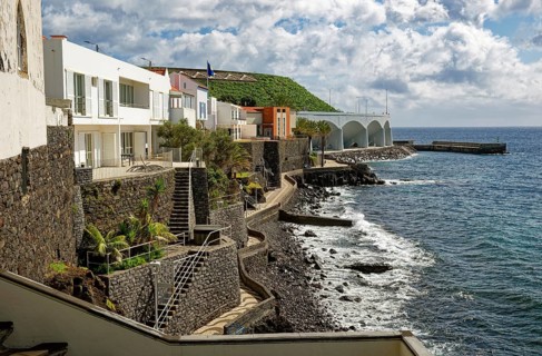 Promenade on the Atlantic Ocean beach, municipality of Santa Cruz, Madeira, Portugal