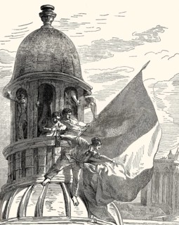 The French Revolution of 1830, July Revolution, raising the flag, Hôtel de Ville, Paris