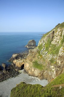 Les Autelets stacks and dramatic coastal scenery west coast of Sark Island, Channel Islands, Great