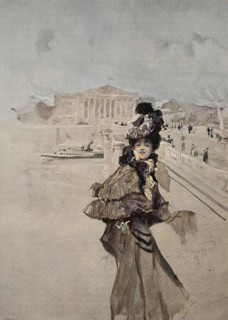Young woman in the posh dress in Paris, 1880, France, Historic, digitally restored reproduction of