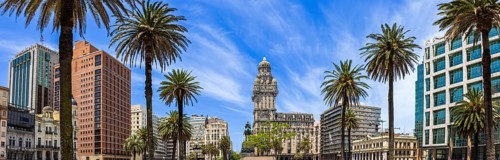 Uruguay, Montevideo Independence Square in historic city center, a famous tourism attraction.