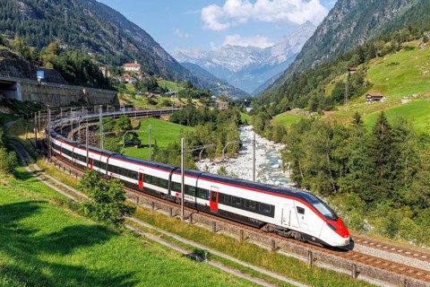 Railway passenger train type Stadler Giruno of the Swiss Federal Railways SBB on the Gotthard