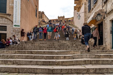 Tourists on the Jesuit Staircase in Dubrovnik, Croatia