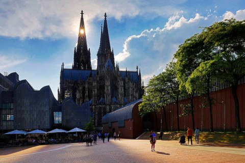 Heinrich-Böll-Platz with Cologne Cathedral and Museum Ludwig, Cologne, Rhineland, North