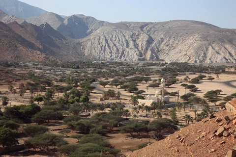 Landscape in the Bay of Bukha, in the Omani enclave of Musandam, Oman