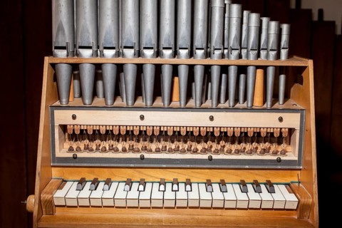 A portative organ, Organ Museum Borgentreich, Höxter district, North Rhine-Westphalia, Germany