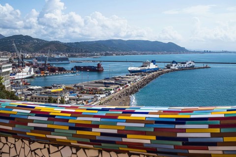 Port in Salerno from Vietri sul Mare, Amalfi Coast, Salerno, Campania, Italy, Europy