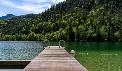 Swimming pool at Lake Thumsee, Bad Reichenhall, Bavaria, Germany