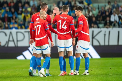 WROCLAW, POLAND - OCTOBER 14, 2024: UEFA Nations League match Ukraine - Czechia. Joy team of