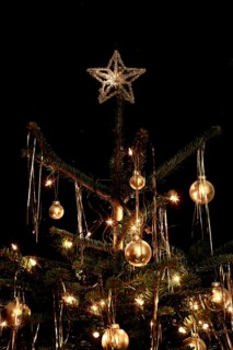 Christmas tree, decorated with tinsel and Christmas baubles, December, Advent, Germany