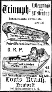Advertisement by the Louis Krauss Company for Triumph cradle bath and wave bath, bath tub with
