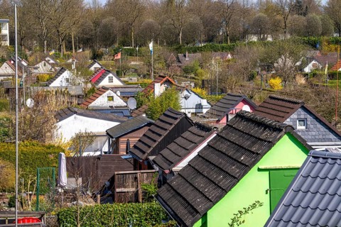 Allotment garden association Carolinenglück e.V.in Bochum, allotments and plots in spring, North