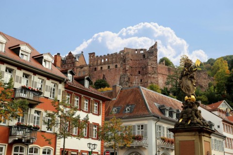 The old town centre of Heidelberg, with the castle in the background