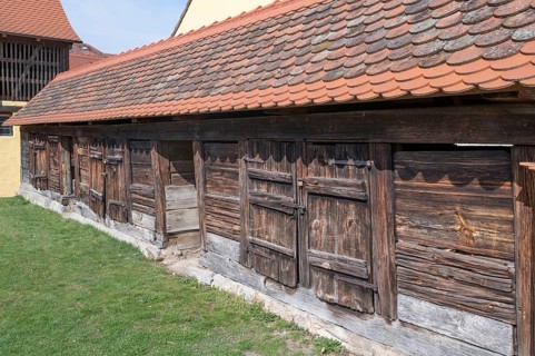 Historic bristle cattle stables from the castle farm, Adelsdorfer Schlosshof, now a foundation,