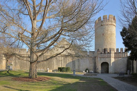 Malakoff Tower and historic city wall, city fortification with defensive defence tower,